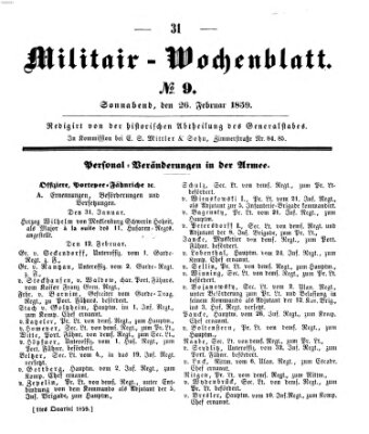 Militär-Wochenblatt Samstag 26. Februar 1859