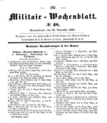 Militär-Wochenblatt Samstag 26. November 1859
