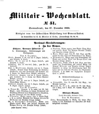 Militär-Wochenblatt Samstag 17. Dezember 1859