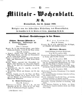 Militär-Wochenblatt Samstag 21. Januar 1860