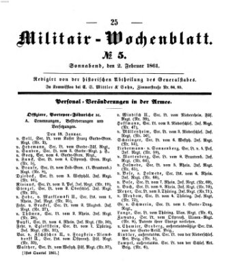 Militär-Wochenblatt Samstag 2. Februar 1861