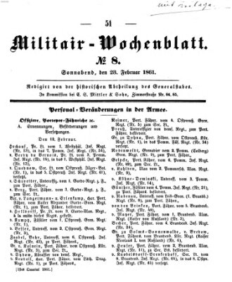 Militär-Wochenblatt Samstag 23. Februar 1861