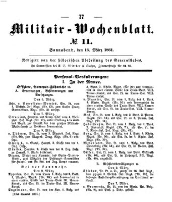 Militär-Wochenblatt Samstag 16. März 1861