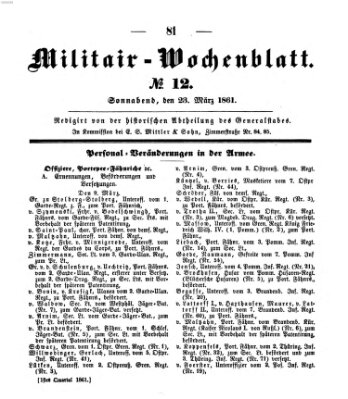 Militär-Wochenblatt Samstag 23. März 1861