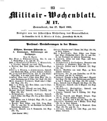 Militär-Wochenblatt Samstag 27. April 1861