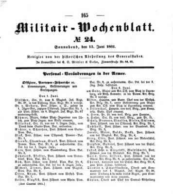 Militär-Wochenblatt Samstag 15. Juni 1861