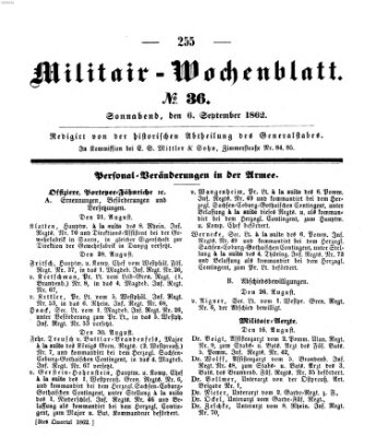 Militär-Wochenblatt Samstag 6. September 1862