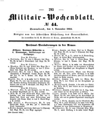Militär-Wochenblatt Samstag 1. November 1862