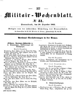 Militär-Wochenblatt Samstag 20. Dezember 1862