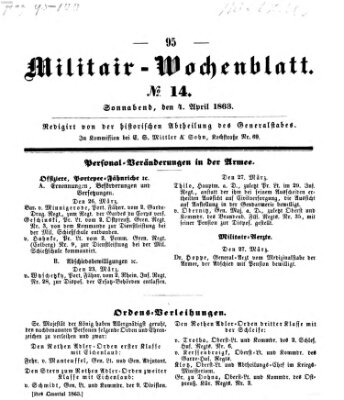 Militär-Wochenblatt Samstag 4. April 1863