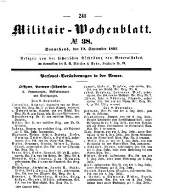 Militär-Wochenblatt Samstag 19. September 1863