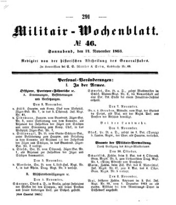 Militär-Wochenblatt Samstag 14. November 1863