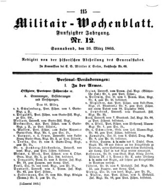 Militär-Wochenblatt Samstag 25. März 1865