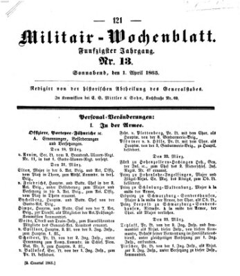 Militär-Wochenblatt Samstag 1. April 1865