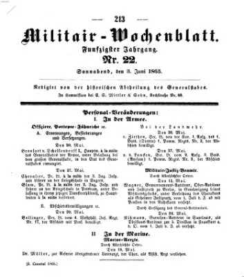 Militär-Wochenblatt Samstag 3. Juni 1865