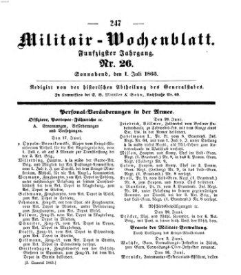 Militär-Wochenblatt Samstag 1. Juli 1865