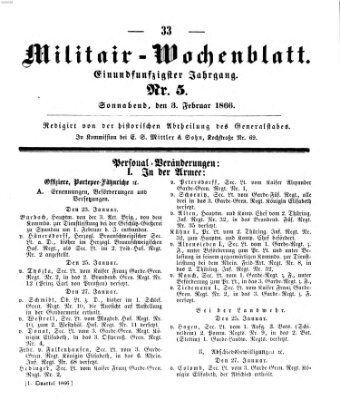 Militär-Wochenblatt Samstag 3. Februar 1866