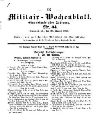 Militär-Wochenblatt Samstag 25. August 1866