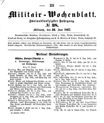 Militär-Wochenblatt Mittwoch 26. Juni 1867
