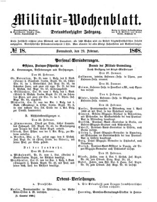 Militär-Wochenblatt Samstag 29. Februar 1868
