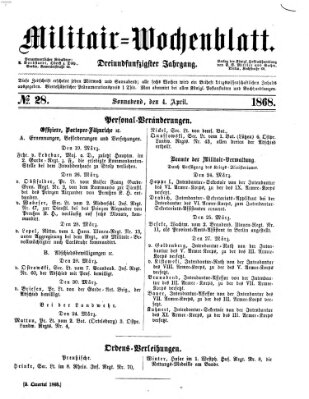 Militär-Wochenblatt Samstag 4. April 1868