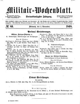 Militär-Wochenblatt Mittwoch 4. November 1868