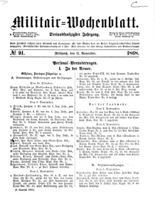 Militär-Wochenblatt Mittwoch 11. November 1868