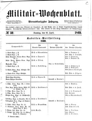 Militär-Wochenblatt Sonntag 18. April 1869