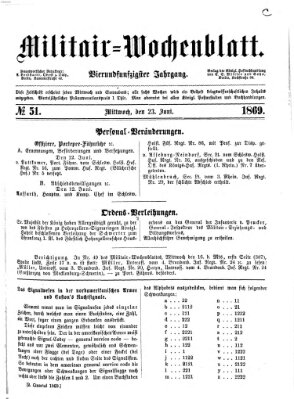 Militär-Wochenblatt Mittwoch 23. Juni 1869