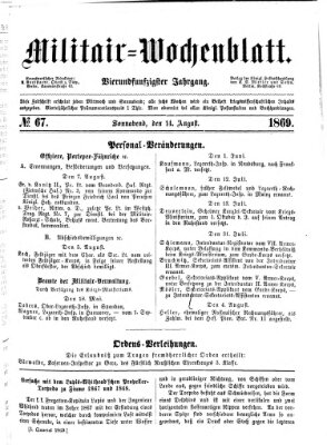 Militär-Wochenblatt Samstag 14. August 1869