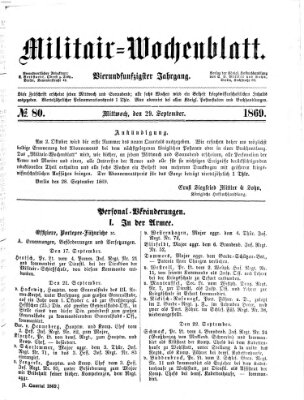Militär-Wochenblatt Mittwoch 29. September 1869