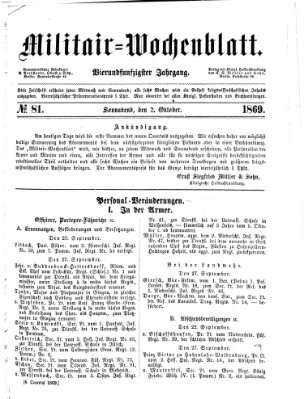 Militär-Wochenblatt Samstag 2. Oktober 1869