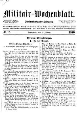 Militär-Wochenblatt Samstag 19. Februar 1870