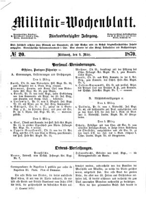 Militär-Wochenblatt Mittwoch 9. März 1870