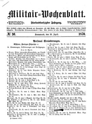 Militär-Wochenblatt Samstag 30. April 1870