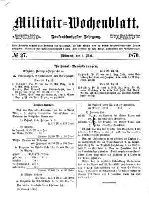 Militär-Wochenblatt Mittwoch 4. Mai 1870