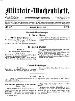 Militär-Wochenblatt Mittwoch 8. Juni 1870