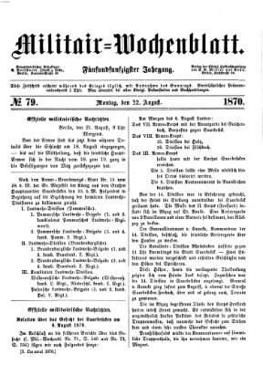 Militär-Wochenblatt Montag 22. August 1870