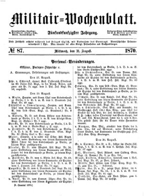 Militär-Wochenblatt Mittwoch 31. August 1870