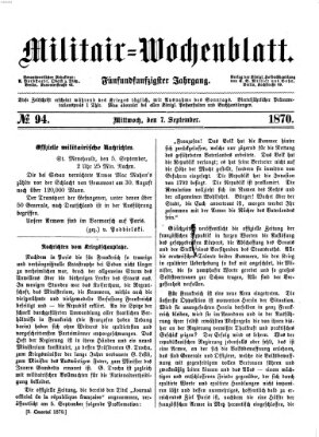 Militär-Wochenblatt Mittwoch 7. September 1870