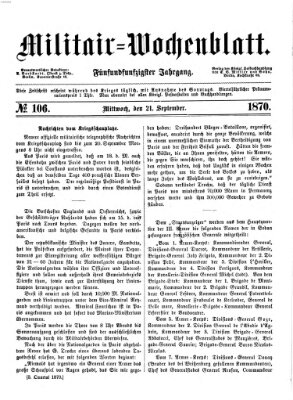 Militär-Wochenblatt Mittwoch 21. September 1870