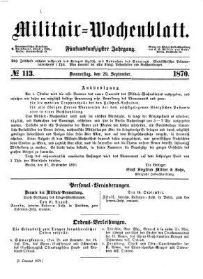 Militär-Wochenblatt Donnerstag 29. September 1870