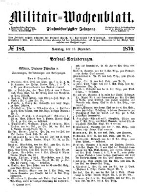 Militär-Wochenblatt Sonntag 18. Dezember 1870