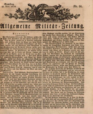 Allgemeine Militär-Zeitung Samstag 13. November 1830