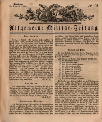 Allgemeine Militär-Zeitung Dienstag 27. August 1850