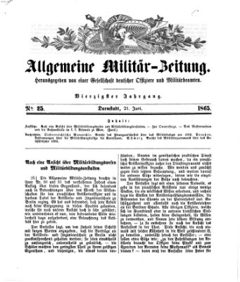 Allgemeine Militär-Zeitung Mittwoch 21. Juni 1865