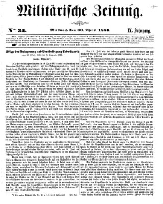 Militärische Zeitung (Militär-Zeitung) Mittwoch 30. April 1856