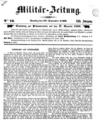 Militär-Zeitung Samstag 22. September 1860