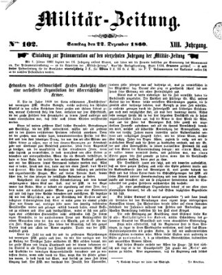 Militär-Zeitung Samstag 22. Dezember 1860