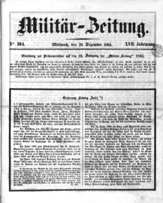 Militär-Zeitung Mittwoch 28. Dezember 1864